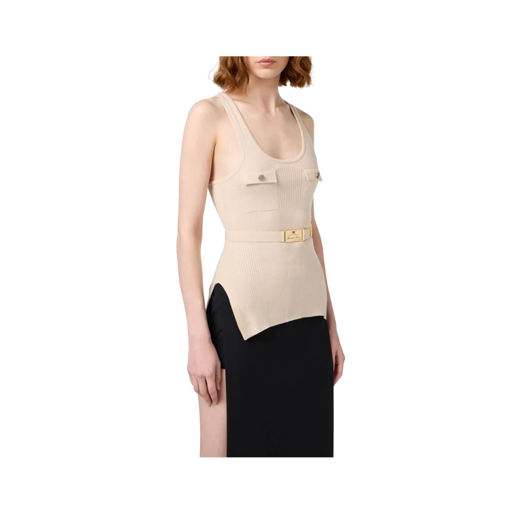 Elisabetta Franchi Beige Mouwloze Boothals Top Beige Dames