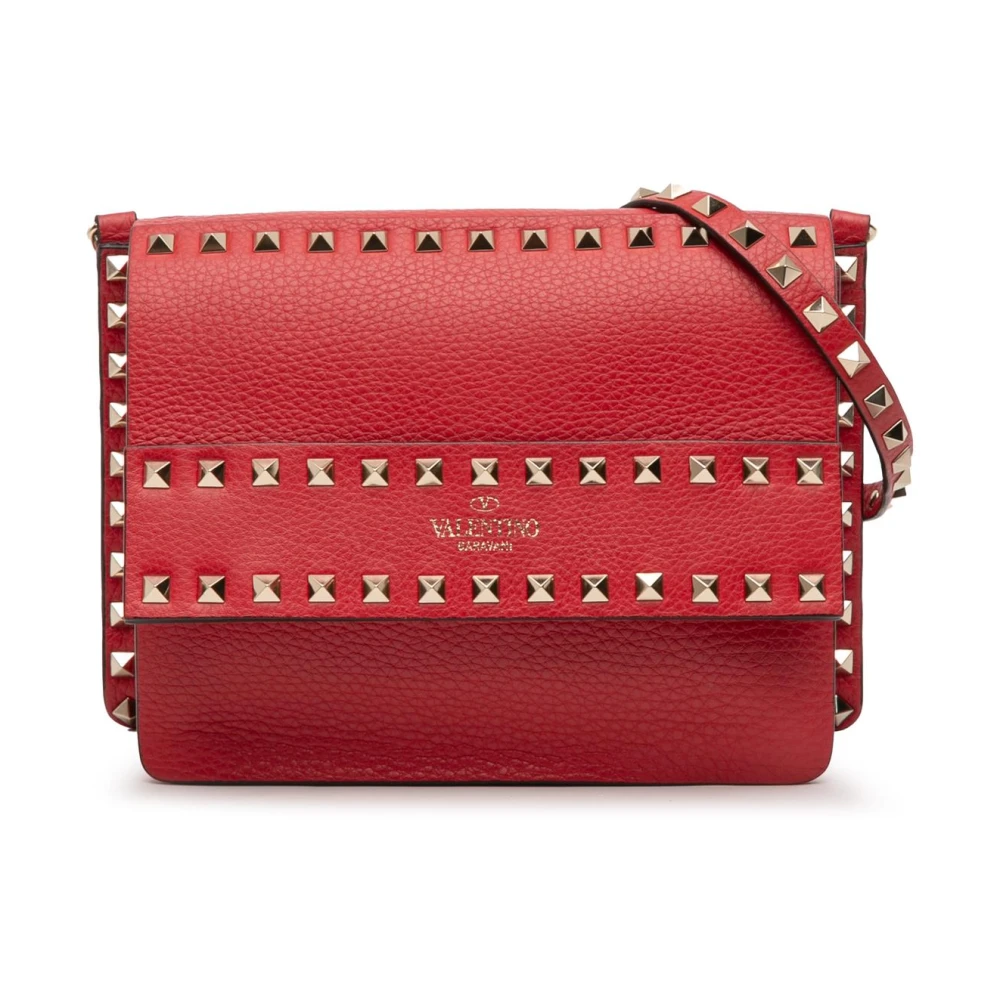 Valentino Vintage Women's Red Pre-Owned Studded Leather Shoulder Bag
