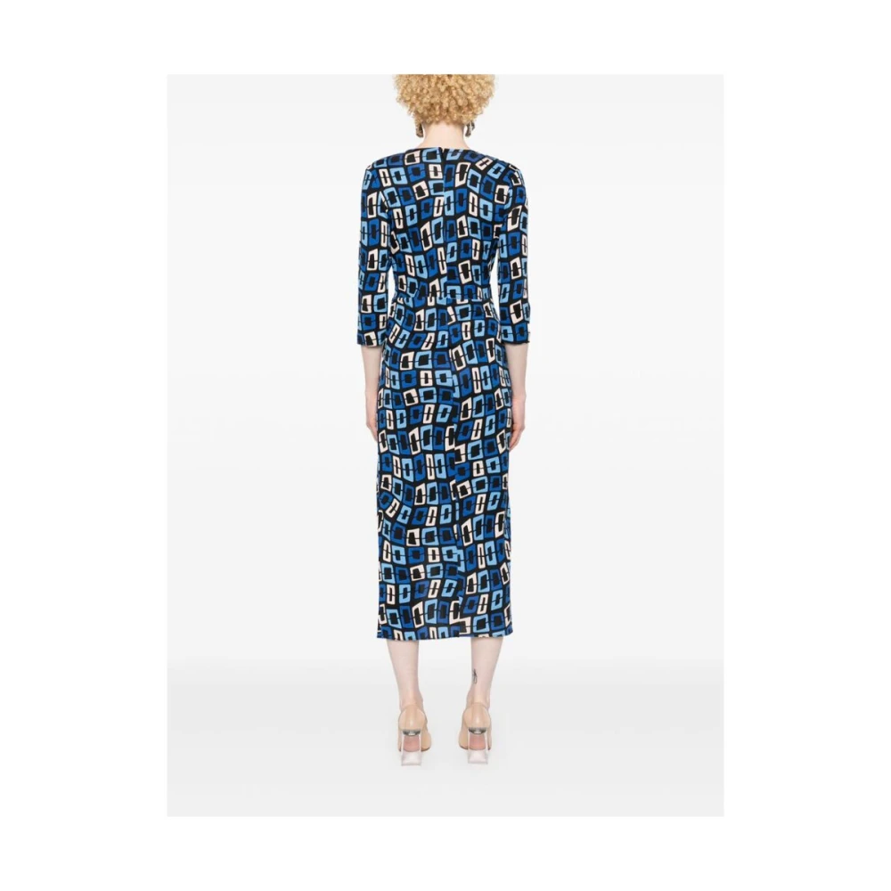 Diane Von Furstenberg Geometrische Zijden Jurk met Gedrapeerd Detail Blue Dames