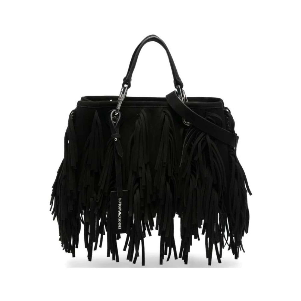 Emporio Armani Zwarte Franje Schoudertas Black Dames