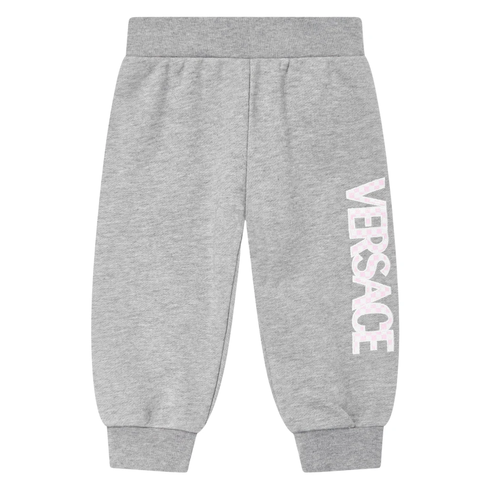Versace Boys Gray Sweatpants, 2 Y, Luxury Damier Logo Joggers In Grey