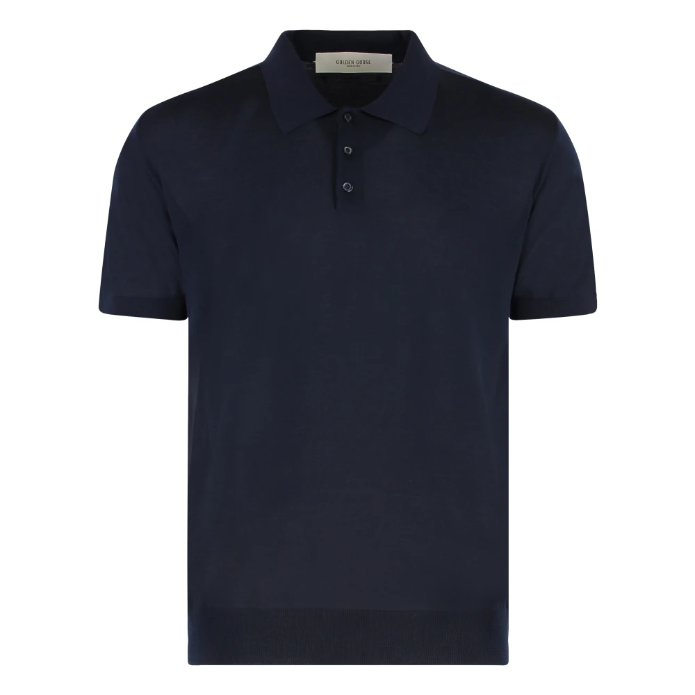 Golden Goose Men's Blue/Golden Giotto Knitted Virgin Wool Polo Shirt