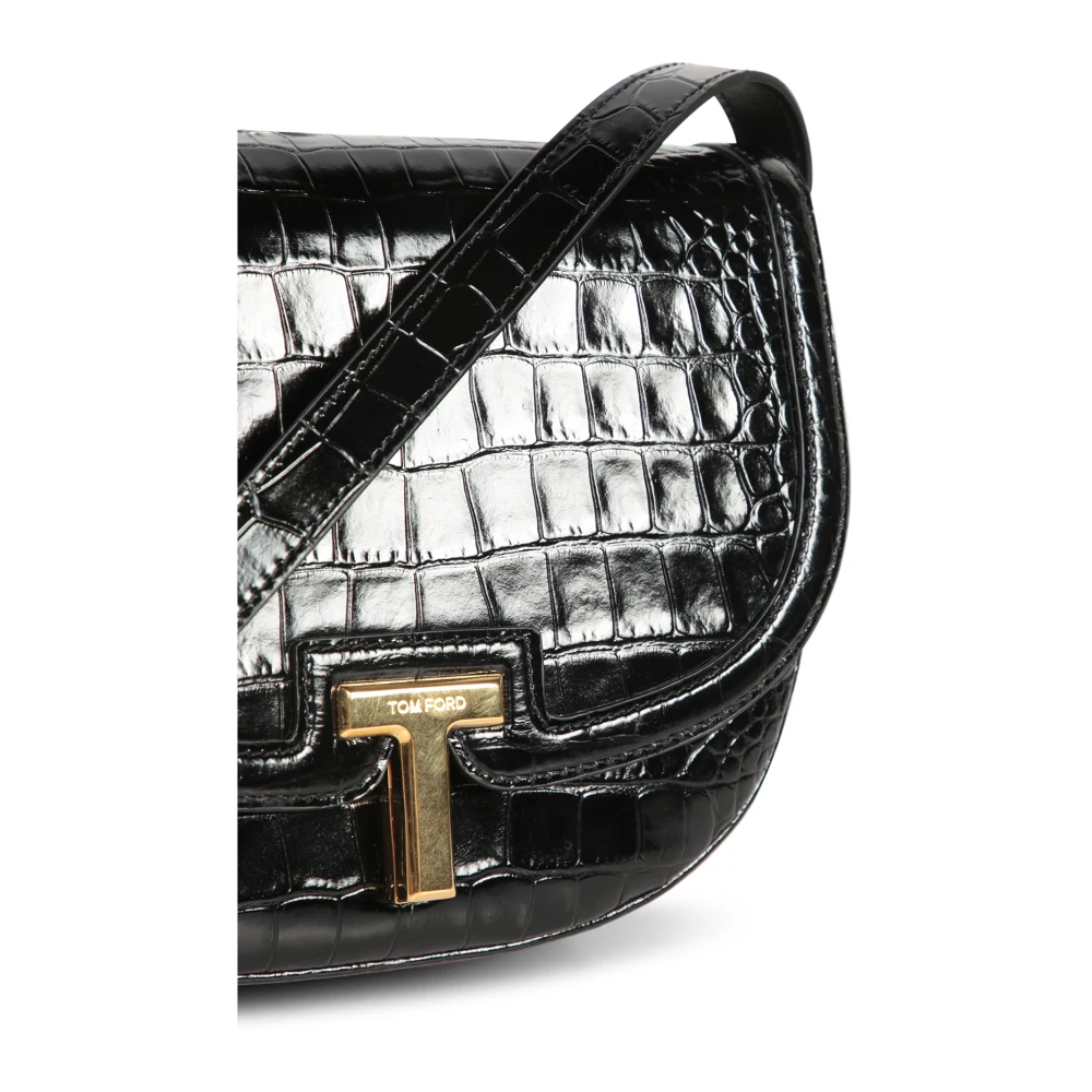 Tom Ford Zwarte Krokodillenleren Crossbody Tas Black Dames