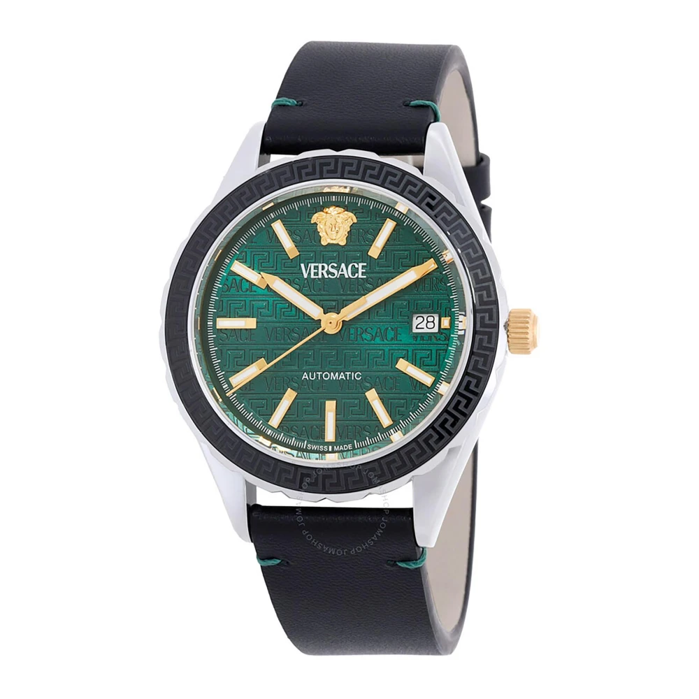 Versace Men's Black Watches, One Size, Green Dial Automatic Analog Watch
