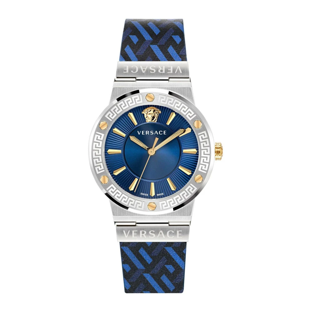 Versace VEVH01421 Greca Logo silver gold blue black Leather Women's Watch NEW - Image 2