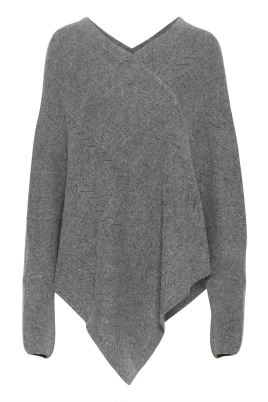 Stickad Poncho Asfalt Melange