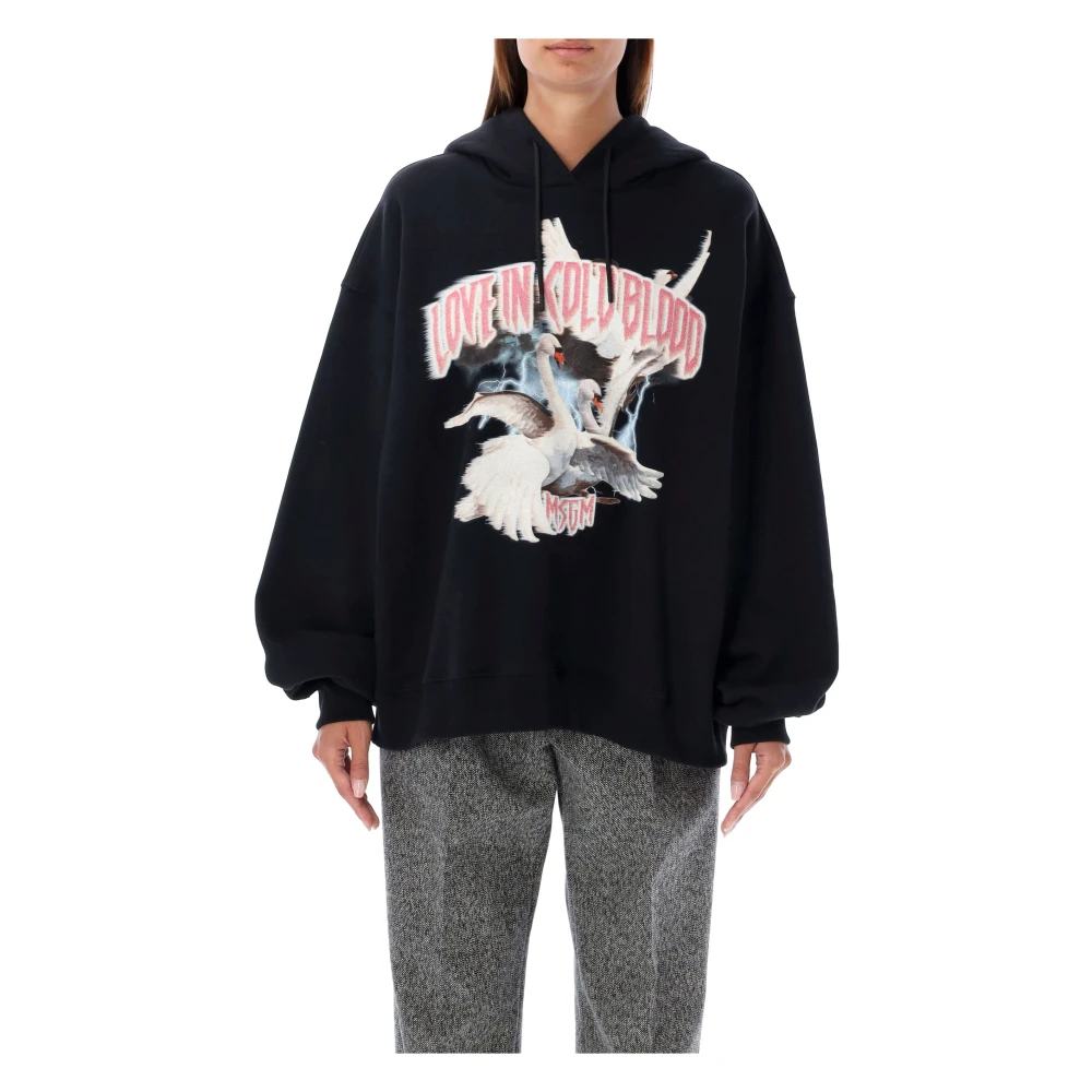 Msgm Zwart Gebreide Kleding Bedrukte Hoodie Aw24 Black Dames