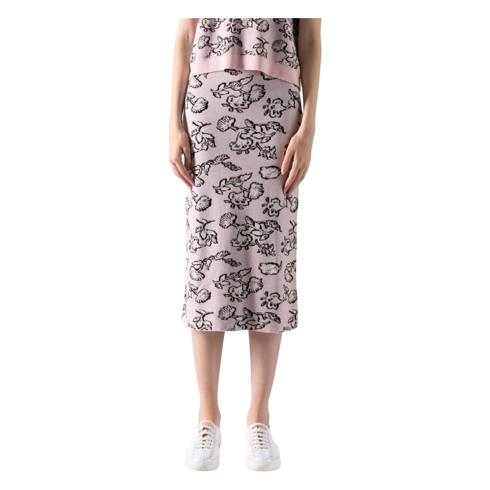 Max Mara Weekend Romantische Bloemen Midi Rok Pink Dames