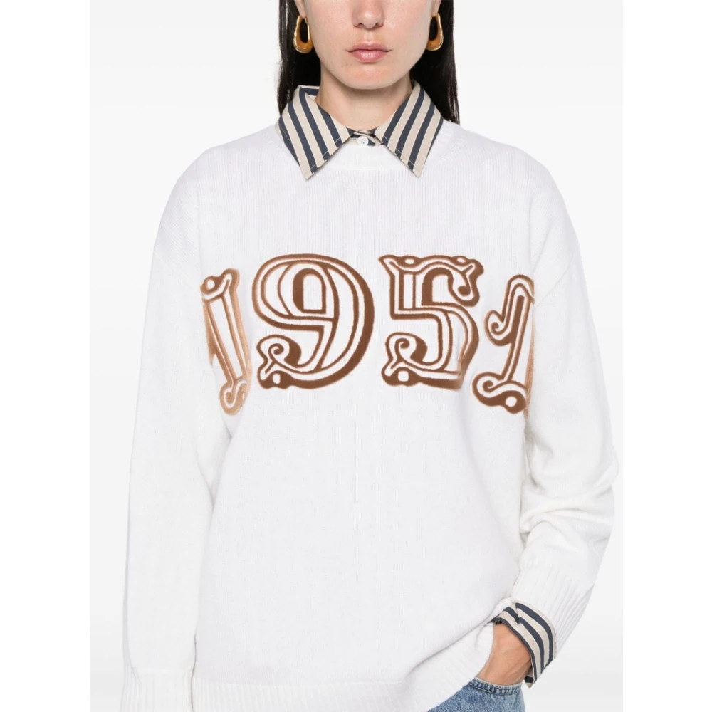 Max Mara Witte Wol-Kasjmier Trui met 1951 Motief White Dames