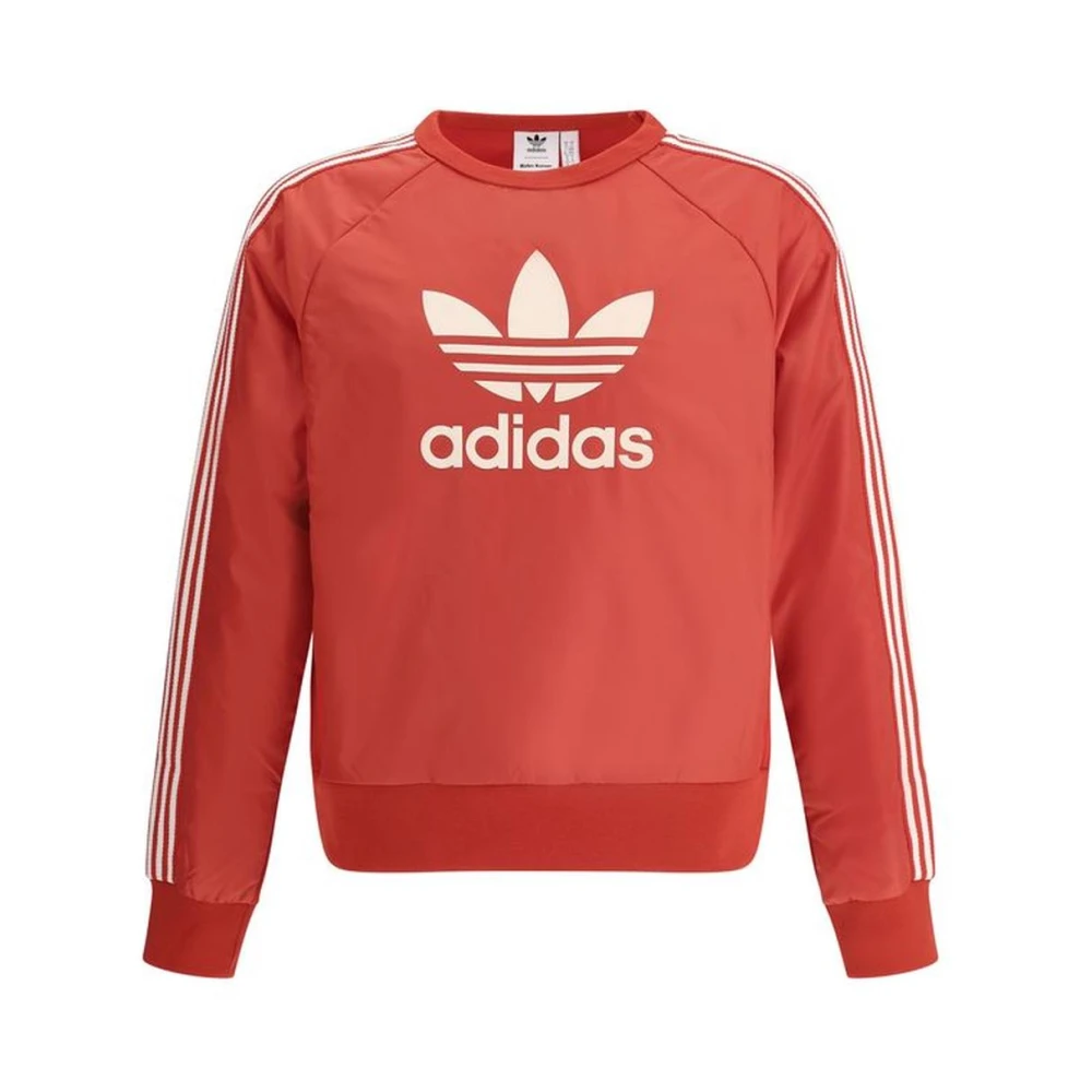 Adidas Geribbelde Crew Neck Sweatshirt met Kangaroo Zak Red Heren