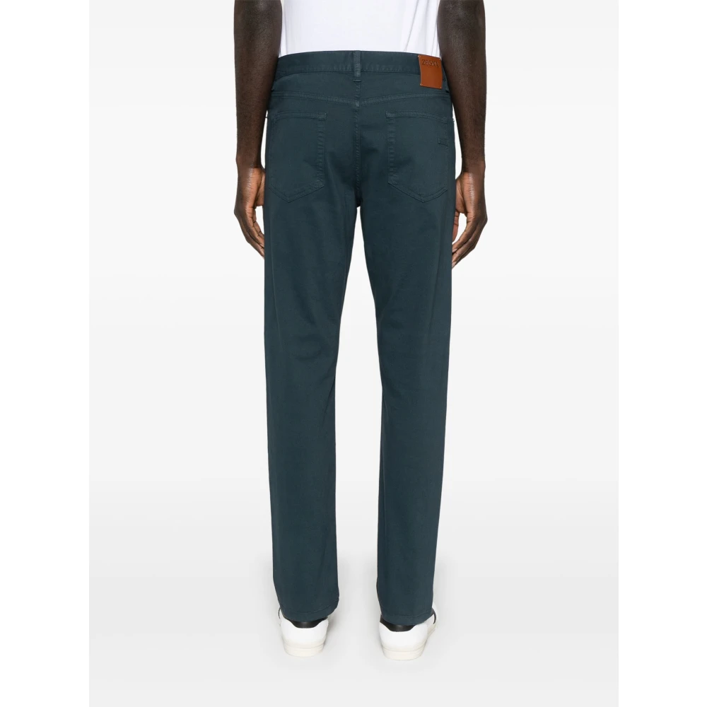 Ermenegildo Zegna Stad Katoenen Jeans met Leren Logo Blue Heren