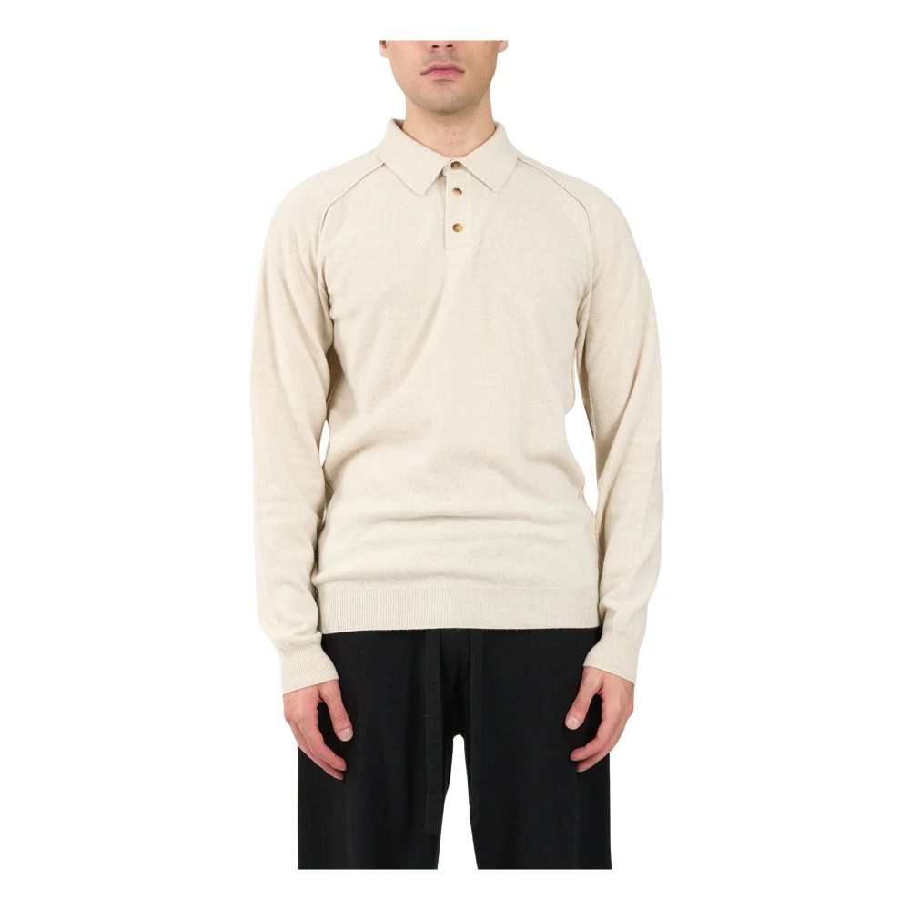 Roberto Collina Wollen en kasjmier klassiek poloshirt Beige Heren