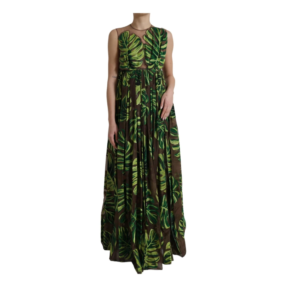 Dolce & Gabbana Elegante Bananenblad Print Zijden Jurk Multicolor Dames