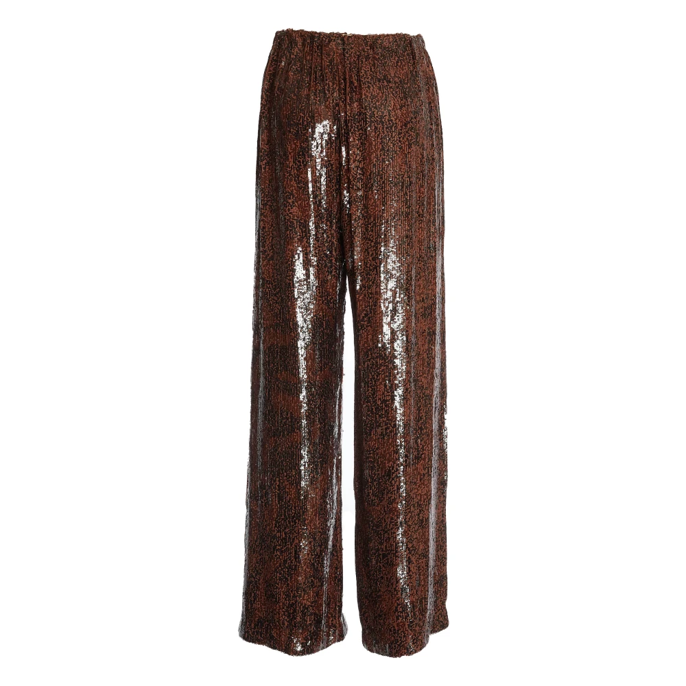 Dries Van Noten Paillet wijde pijp broek Marrone Brown Dames