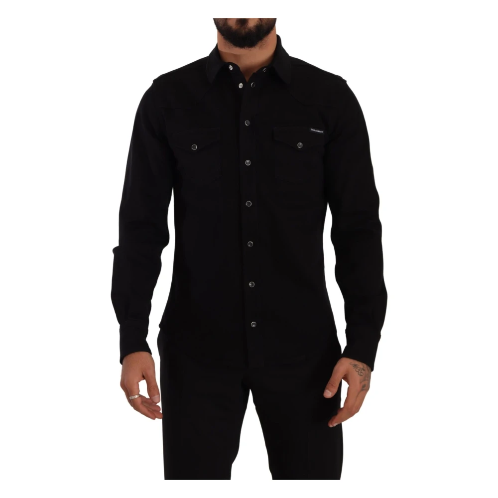 Dolce & Gabbana Mannelijk Zwart Overhemden Heren, M, Katoen, Casual Overhemd