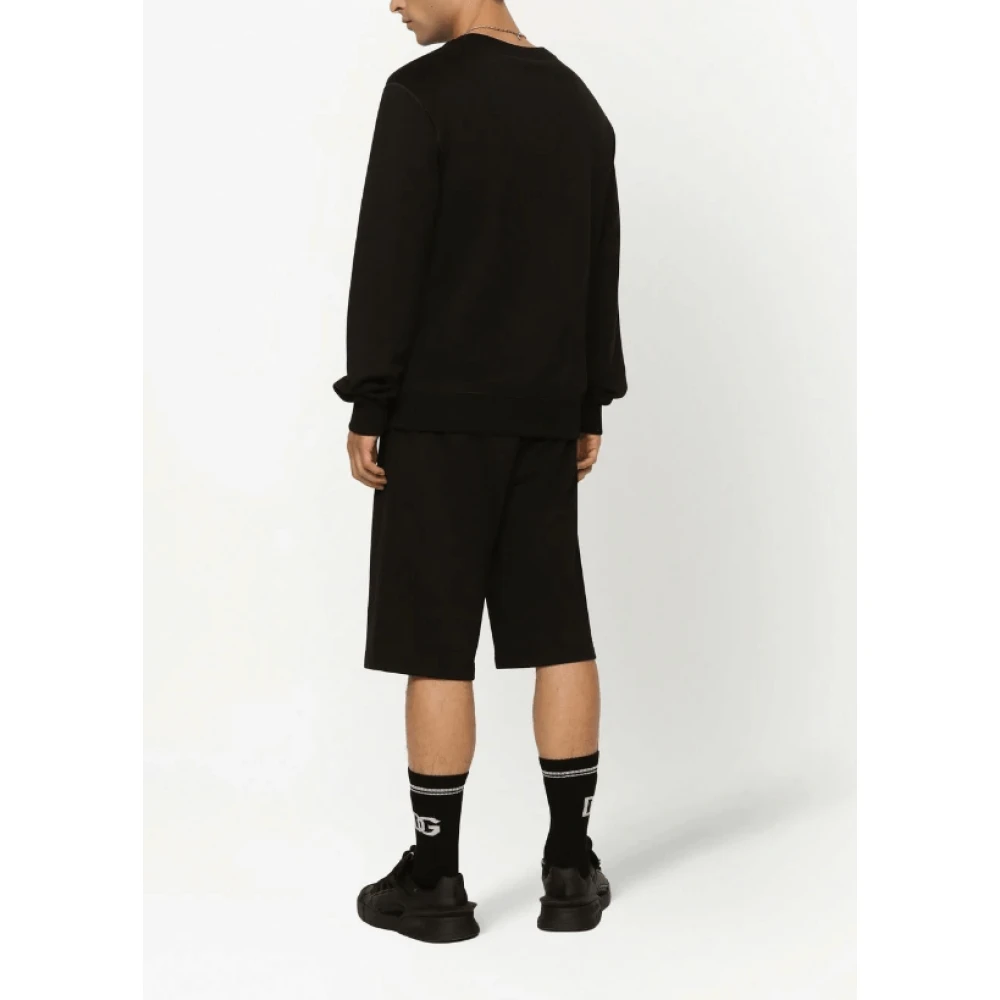 Dolce & Gabbana Zwarte Logo-Plaque Jersey Shorts Black Heren