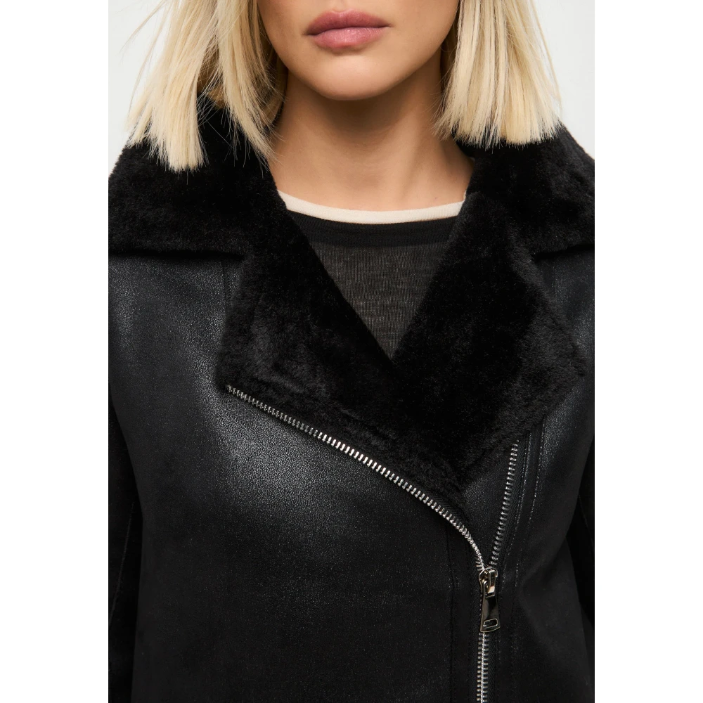 Cesare Gaspari Zwarte Faux Reversible Shearling Lange Jas Black Dames
