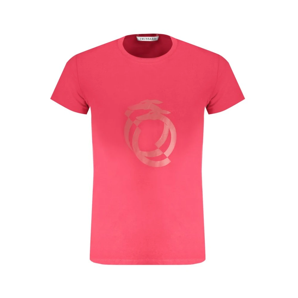 Trussardi , T-Shirts, Female, Pink, 2XL, Print Logo Round Neck T-Shirt