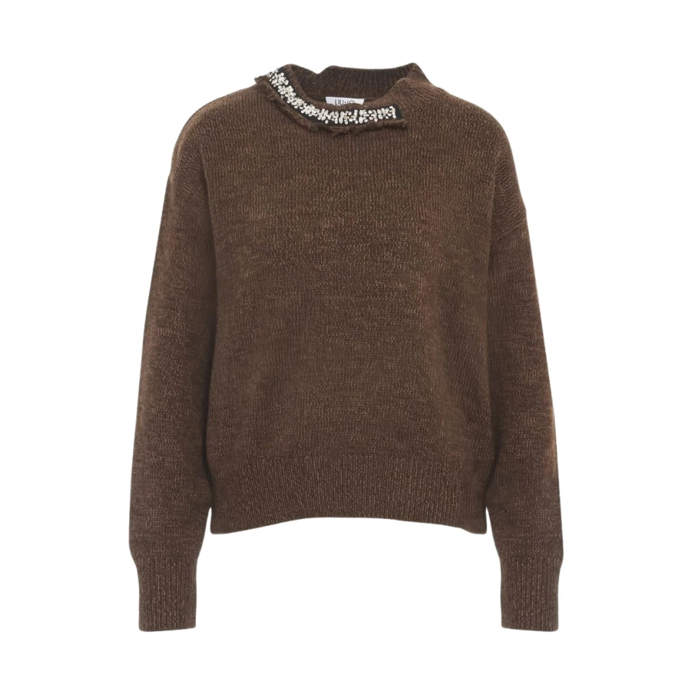 Liu Jo Ma27s09z08 Maglione Con Strass Brown Mouline - Immagine 3