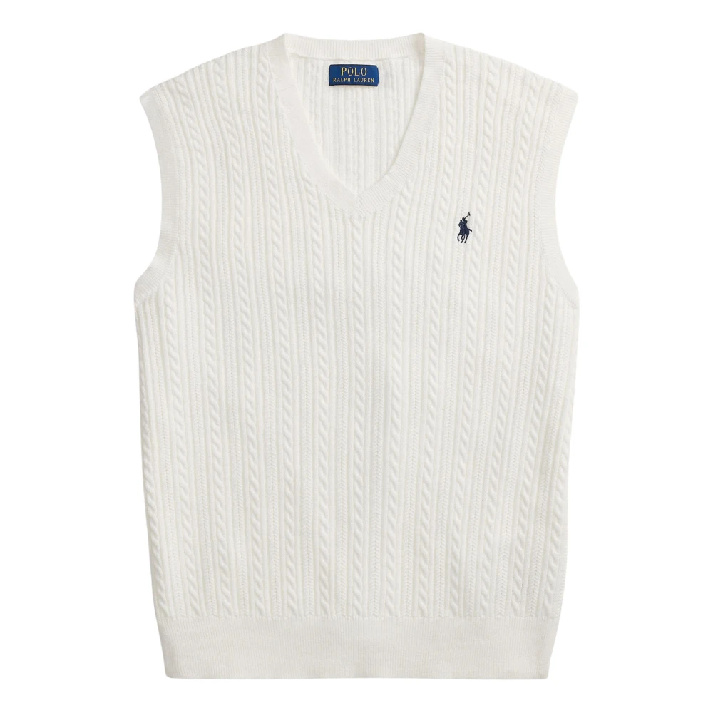 Ralph Lauren Men's White Sleeveless Jumpers, S, Cable-Knit Cotton Jumper Vest