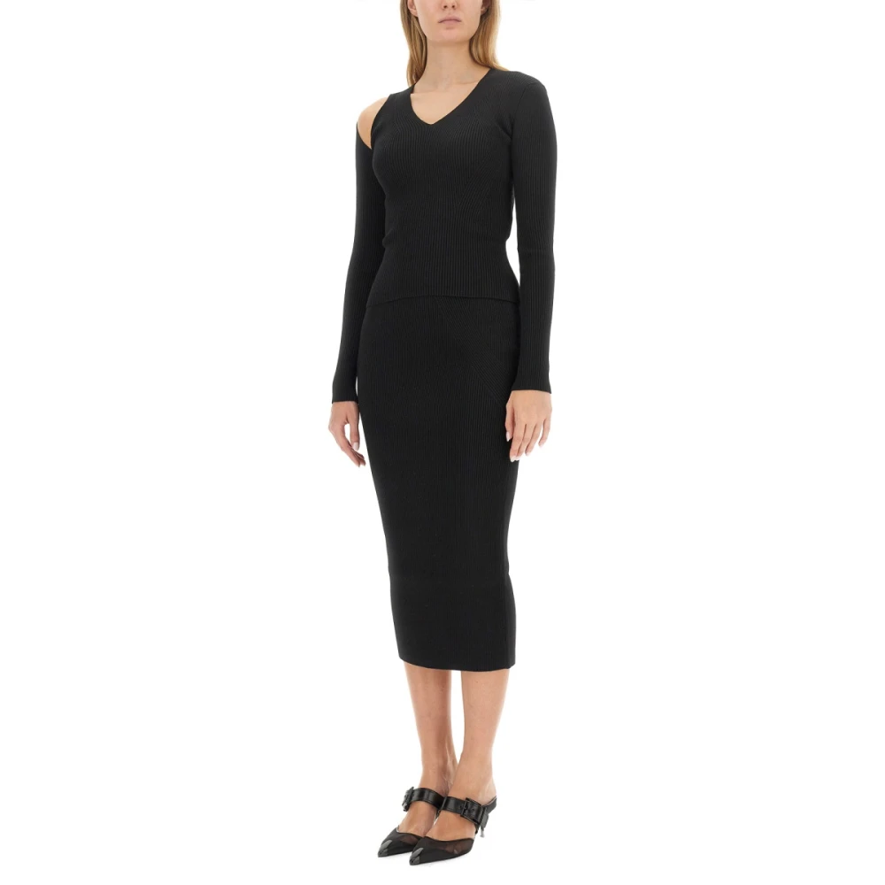 Alexander mcqueen Slim Fit Wol-Polyester Cut Out Shirt Black Dames