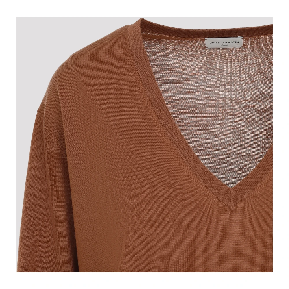 Dries Van Noten Luxe Bruine Merinowollen Trui Brown Dames