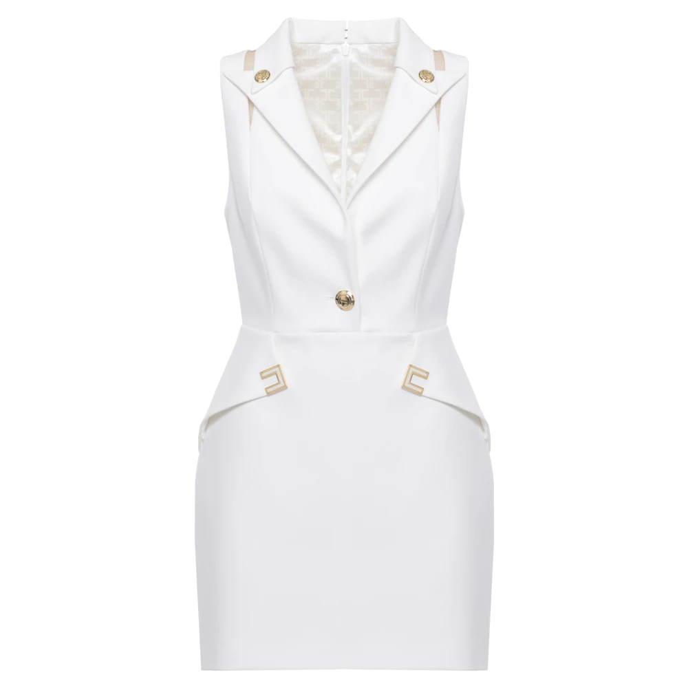 Elisabetta Franchi White Short Dresses, Female, M, Logo-Appliqué Mini Dress