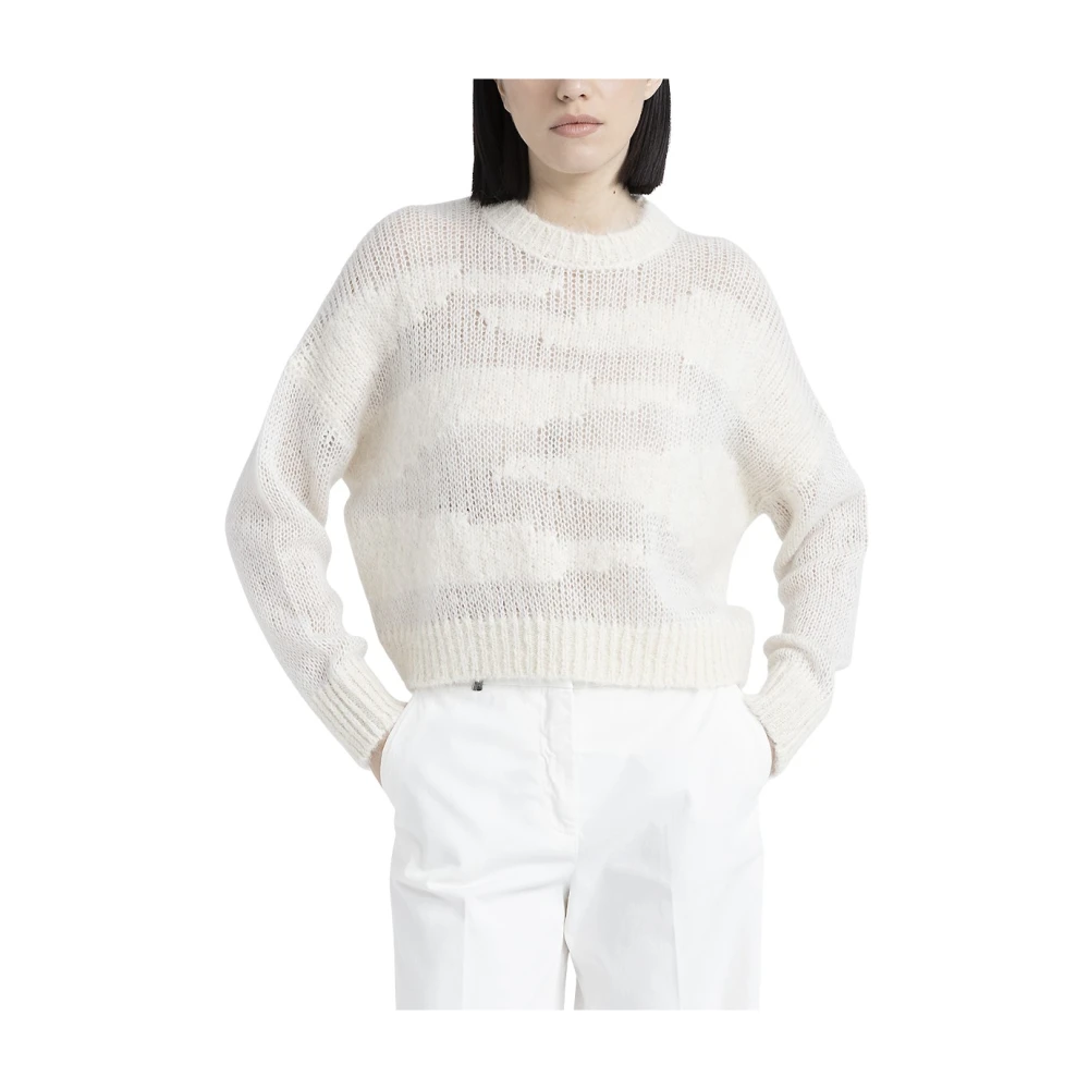 PESERICO Merino wol alpaca en Lurex ronde hals trui White Dames