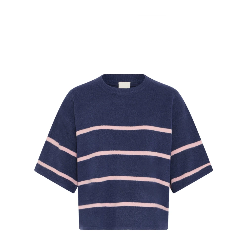 Ichi Blue Knit Jumper With Zephyr - Female - Round-Neck Knitwear - 2XL - Knitwear