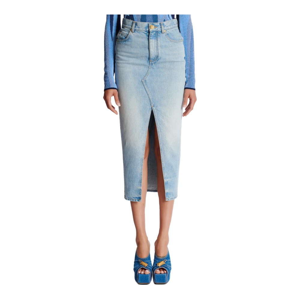 Balmain Denim midi rok Blue Dames