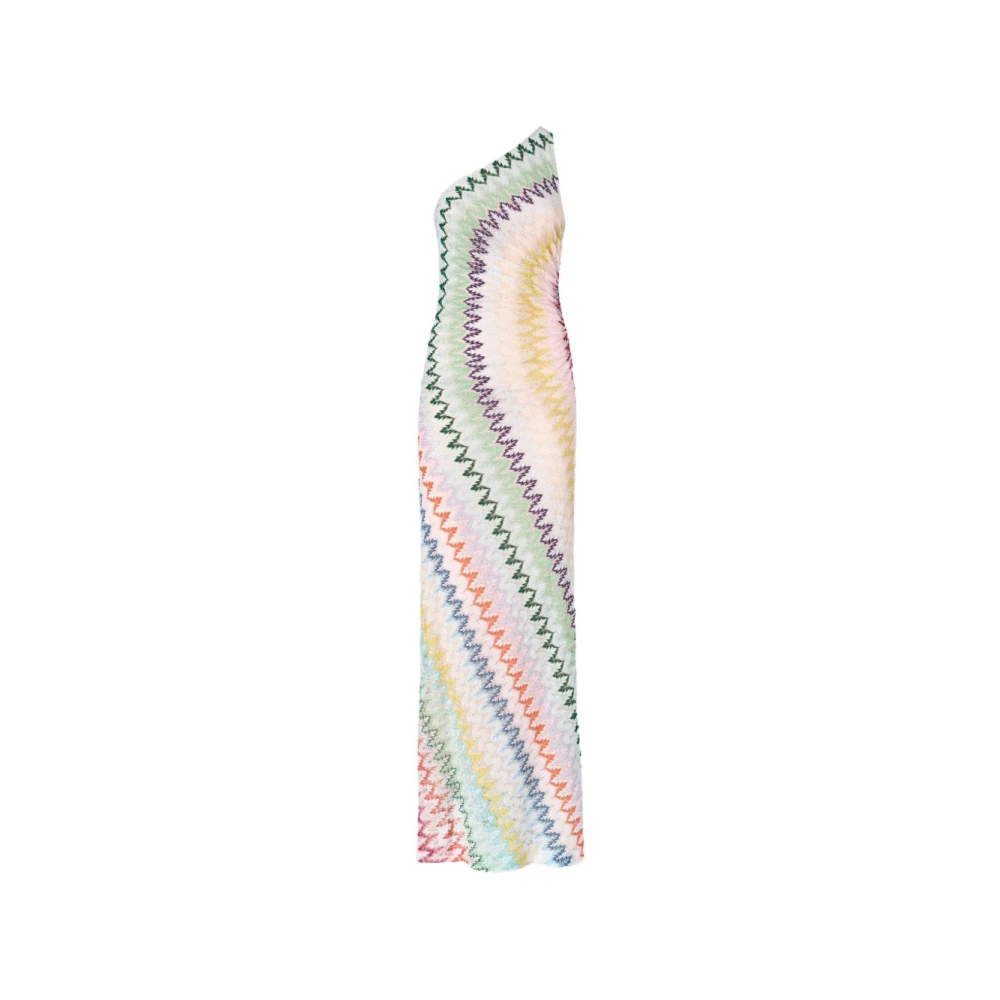 Missoni Women's Multicolor Gowns, S, One-Shoulder Long Dress In Chevron Lamé Viscose