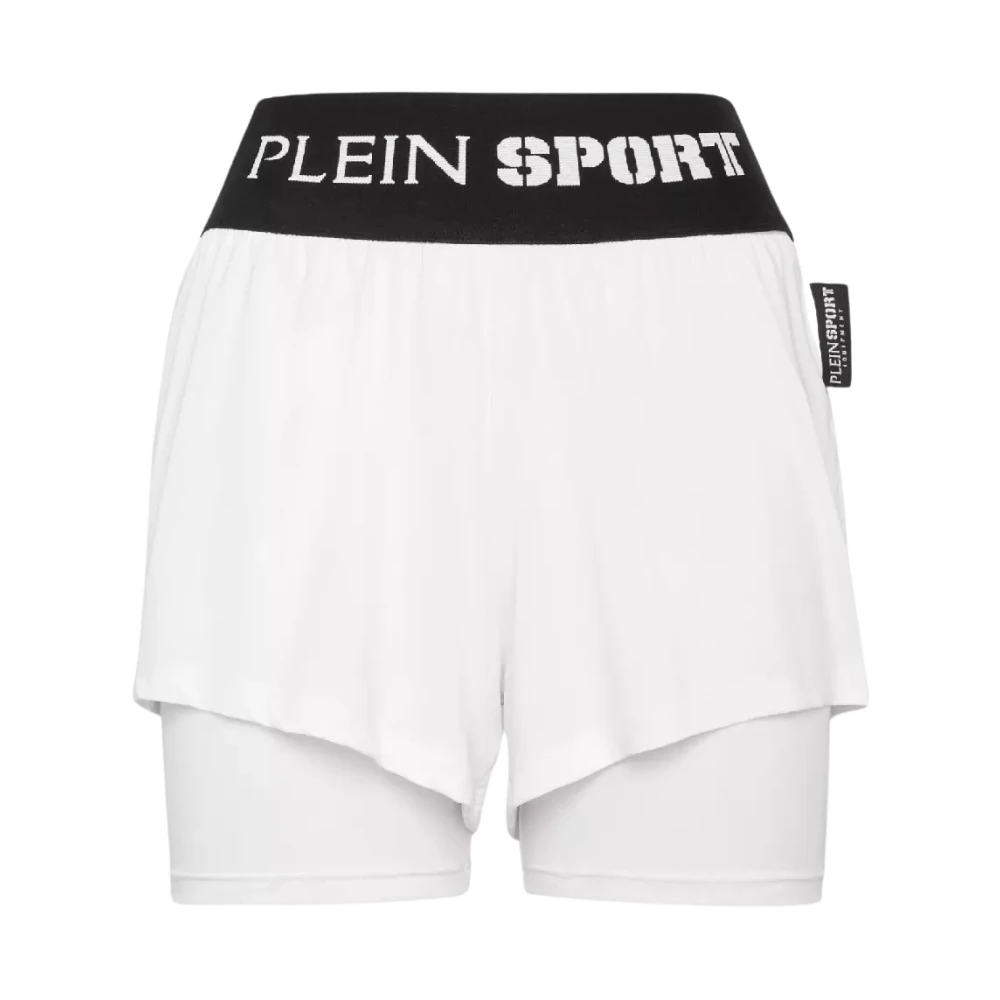 Plein Sport Witte Logo Shorts Hoge Taille White Dames