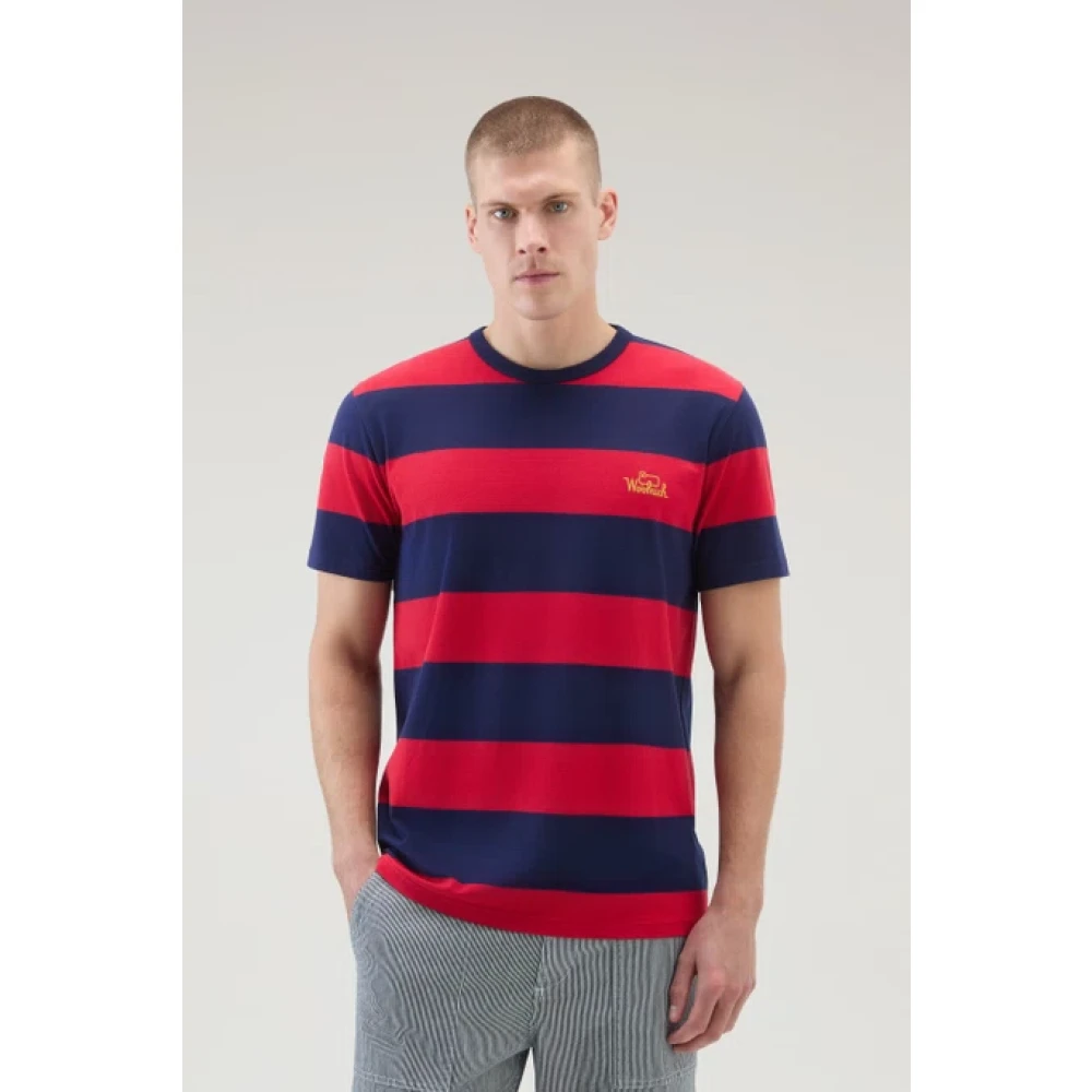 Woolrich Gestreept Katoenen T-shirt Rood Multicolor Heren