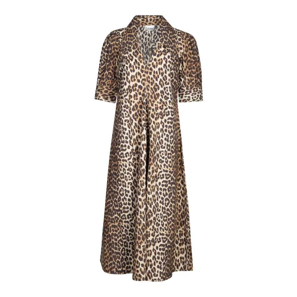 Ganni Women's Multicolor Leopard Cotton Poplin V-Neck Maxi Dress - Midi Dresses - Xs - Dresses