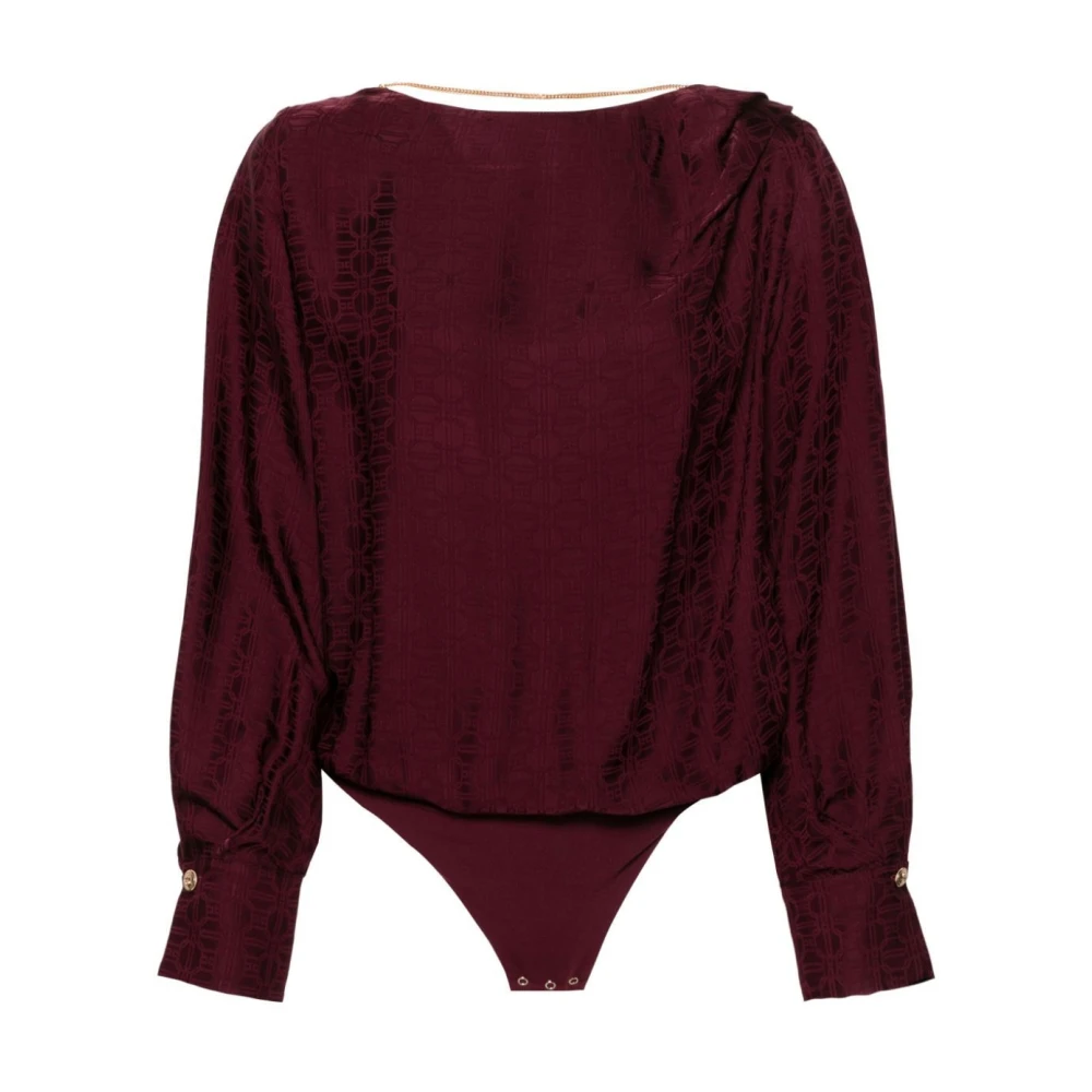 Elisabetta Franchi Satin Jacquard Bodysuit Brown Dames