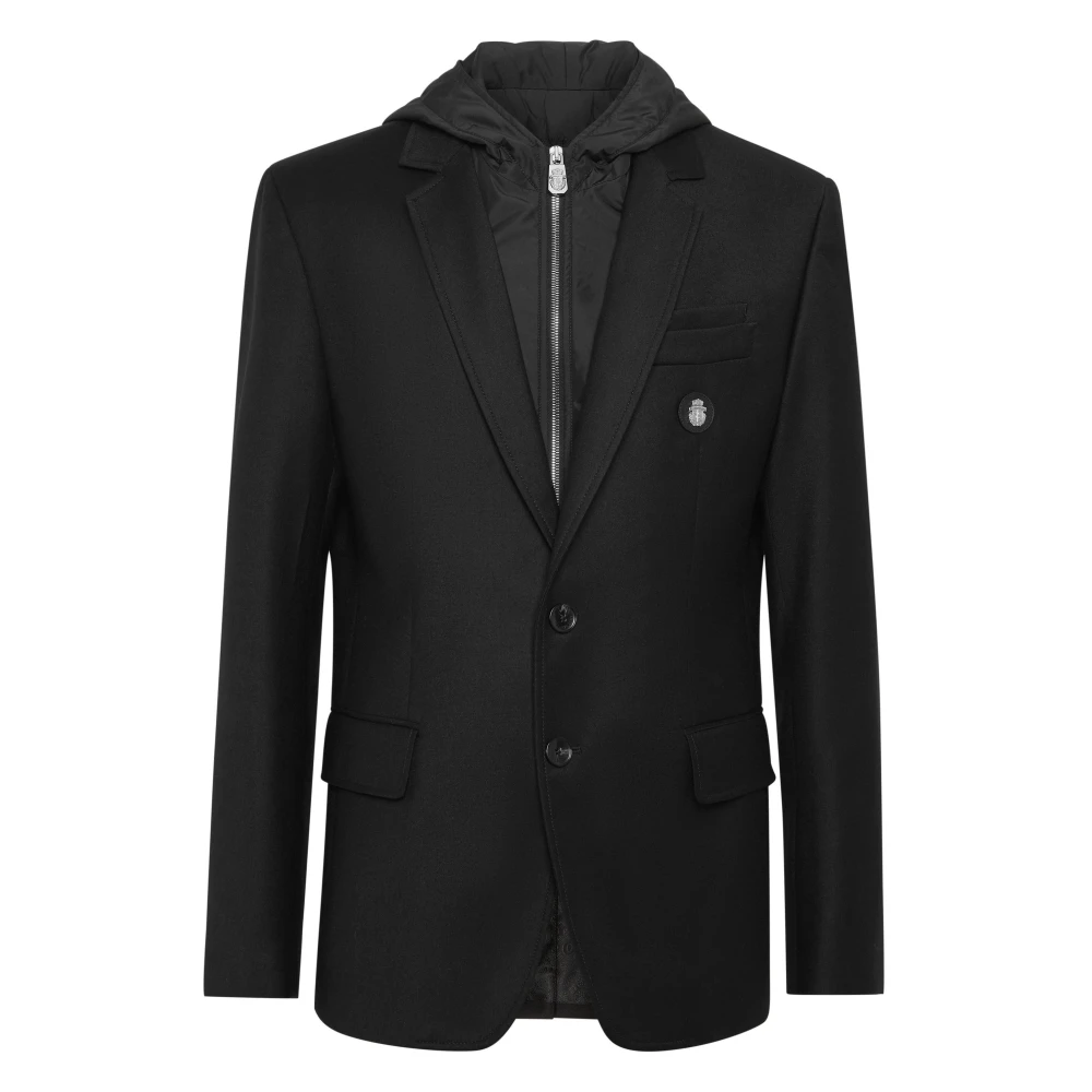 Billionaire Men's Black Blazers, L, Travel Hood Blazer