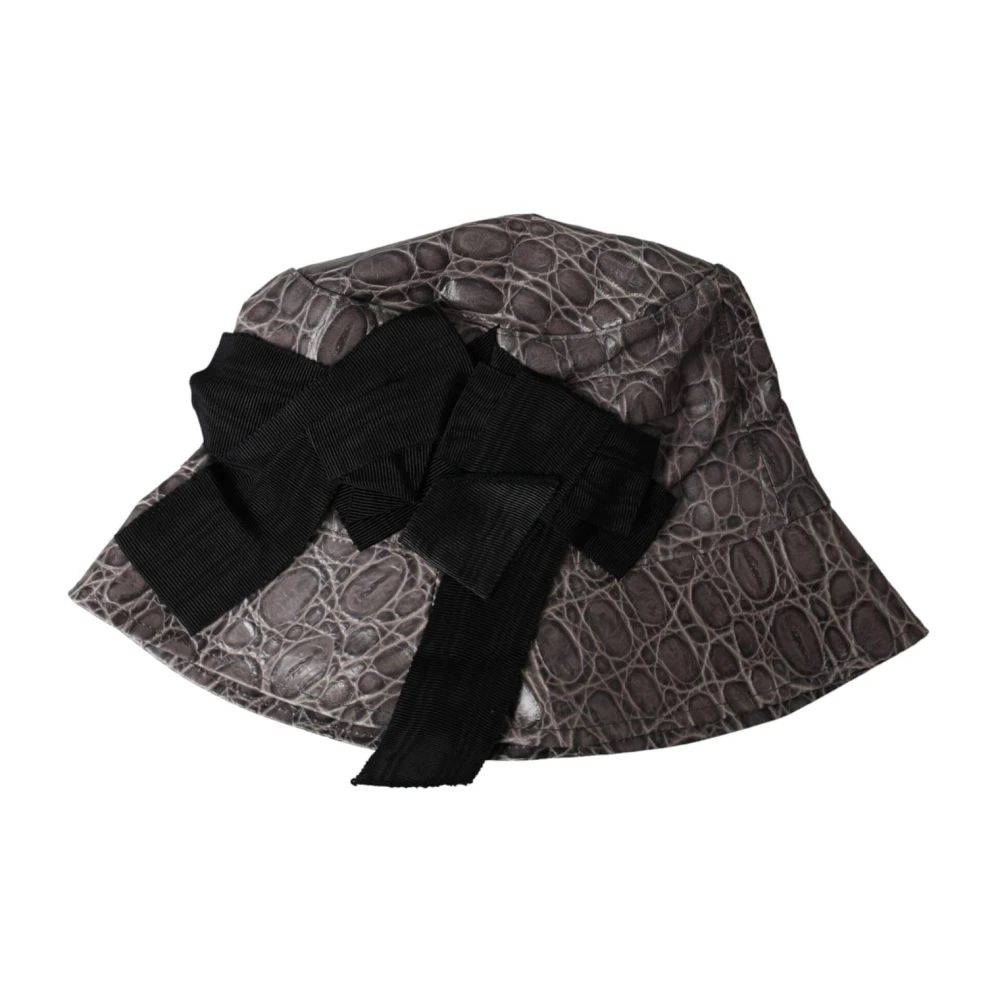 Dolce & Gabbana Grijs Zwart Leren Bucket Hat Gray Dames