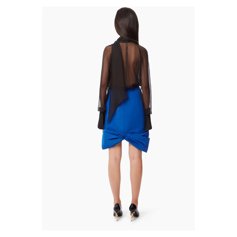 Nina Ricci Blauwe Taffeta Strik Peplum Midi Rok Blue Dames
