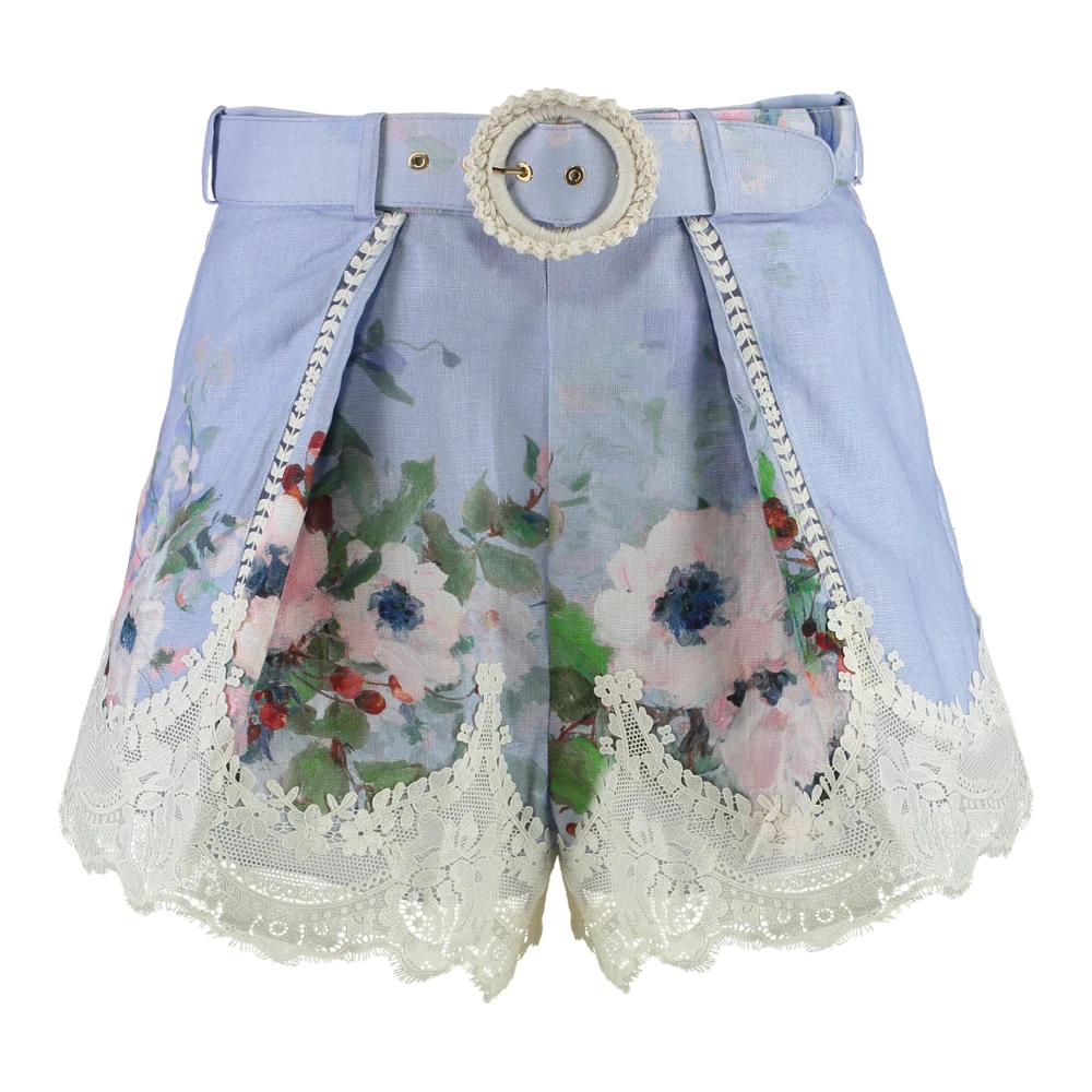 Zimmermann Bloemenprint linnen shorts met kant Multicolor Dames