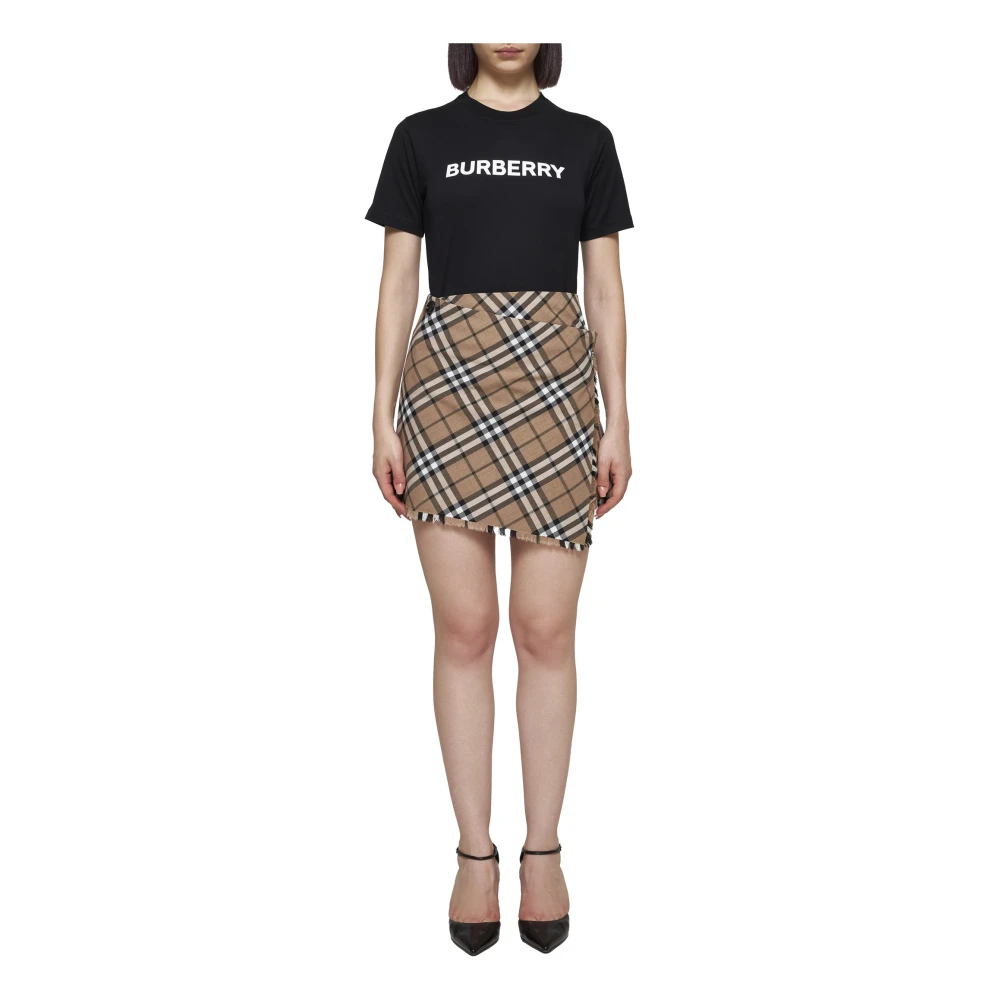 Burberry Ruitprint Wollen Kilt Minirok Brown Dames