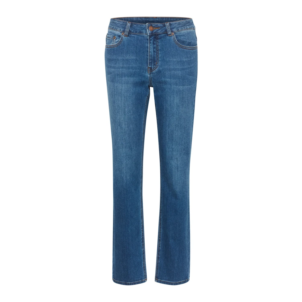 Kaffe Stijlvolle Straight Leg Jeans met Mid-Rise Taille en Klassieke Zakken Blue Dames