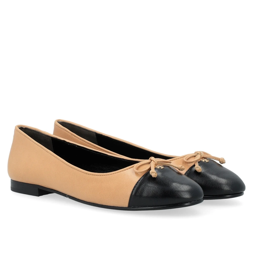 TORY BURCH Zwarte en Beige Leren Ballerina Beige Dames
