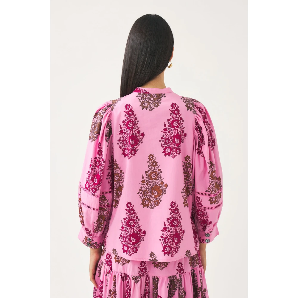 Antik batik Pofmouw printblouse Muguet Pink Dames