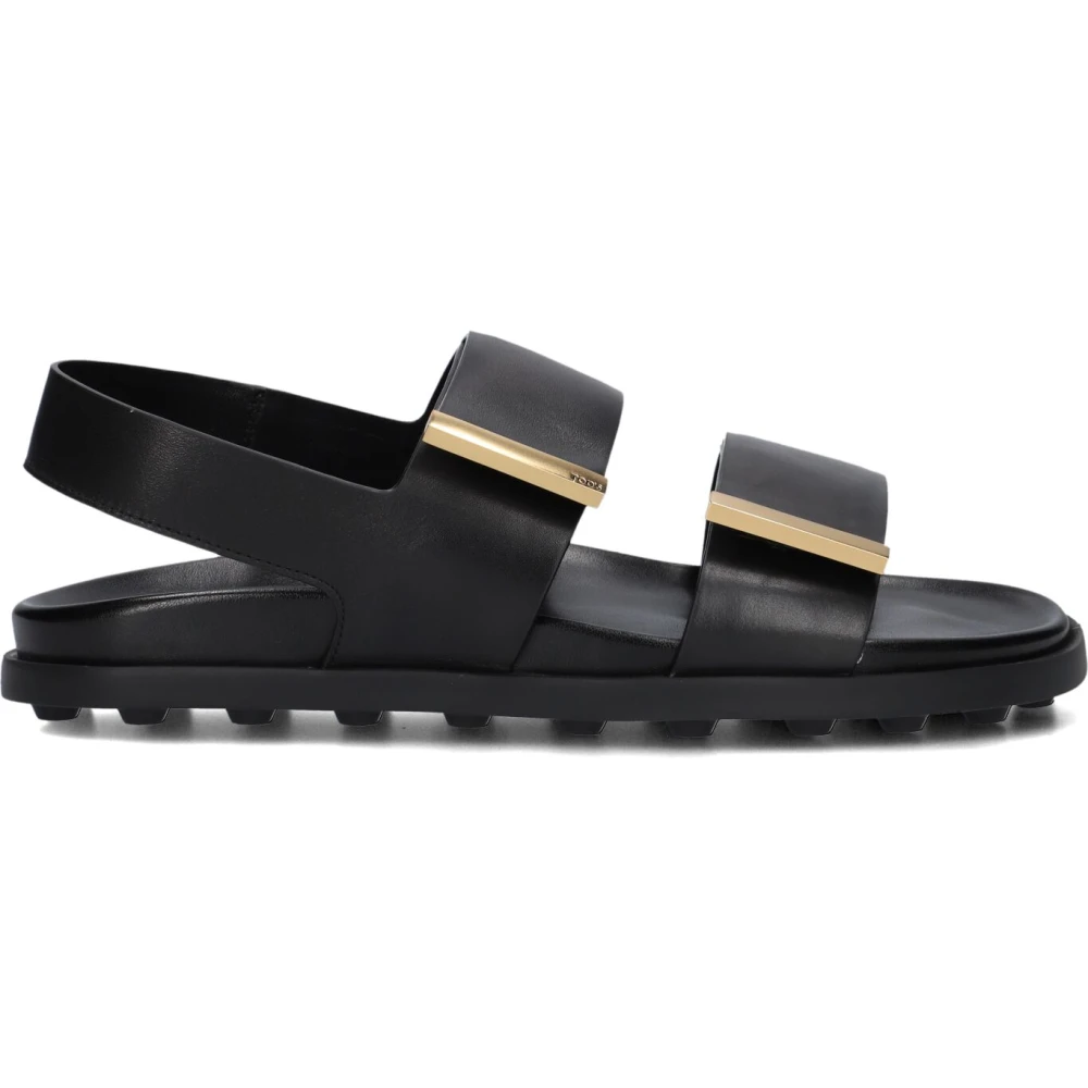 Tod's Women's Black Flat Sandals, 6 Uk, Leather Flat Sandals With Straps