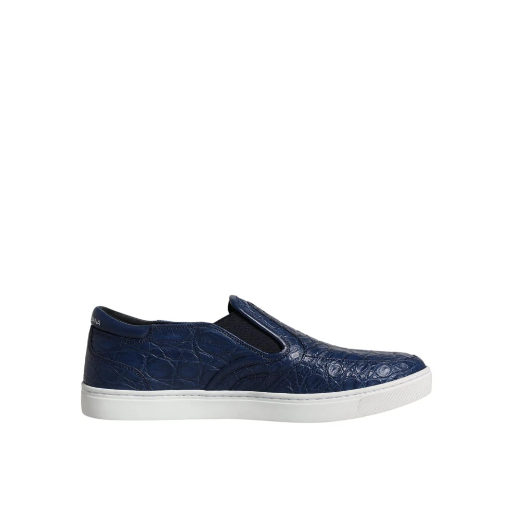 Dolce & Gabbana Men's Blue Crocodile Leather Trainers With Rubber Sole - Flat Shoes - 7 Uk - Shoes