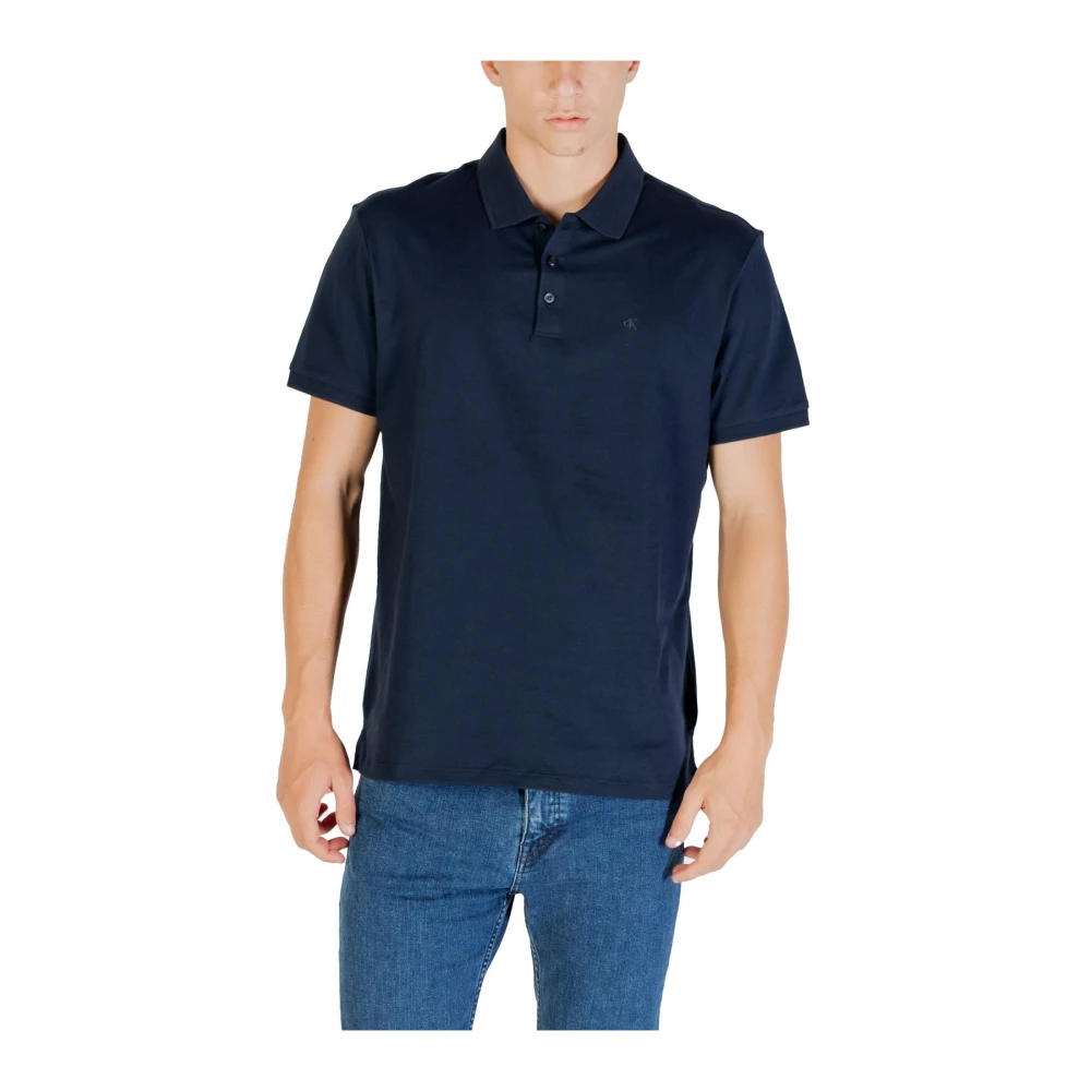 Calvin Klein Jeans Men's Blue Polo Shirt With Button Fastening