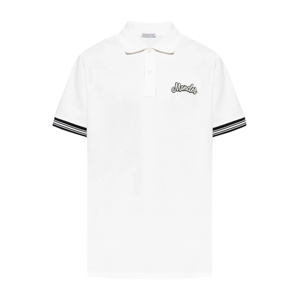 Moncler Geborduurd Poloshirt met Streepdetail White Heren