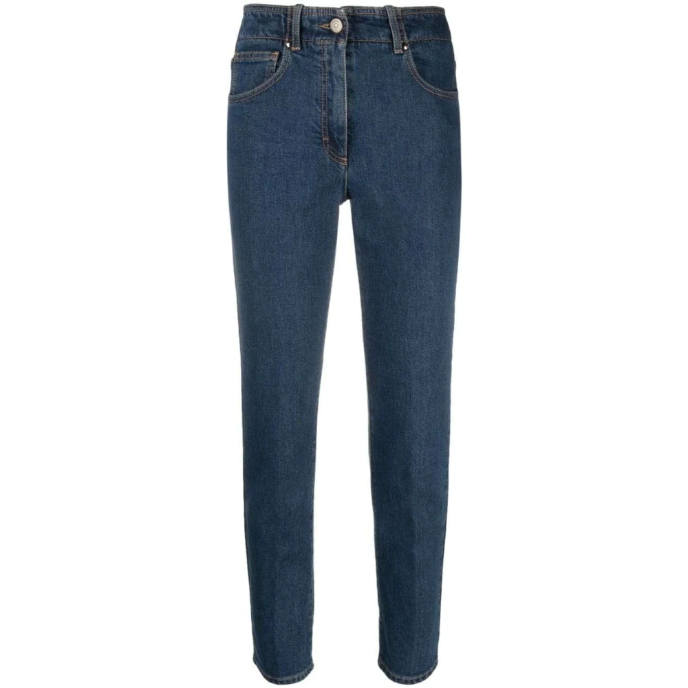 PESERICO Indigo Blauwe High-Waist Denim Jeans Blue Dames