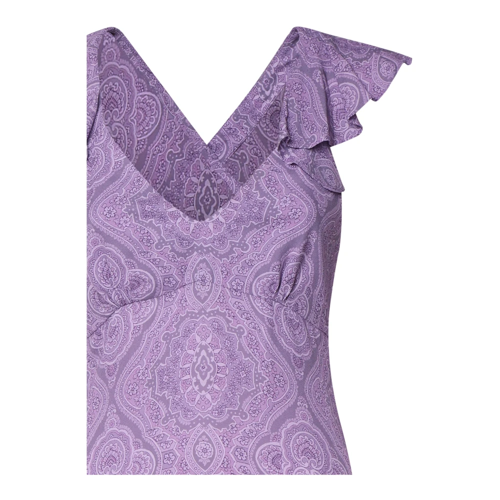 ETRO Lila Ruches Jurk met V-Hals Purple Dames