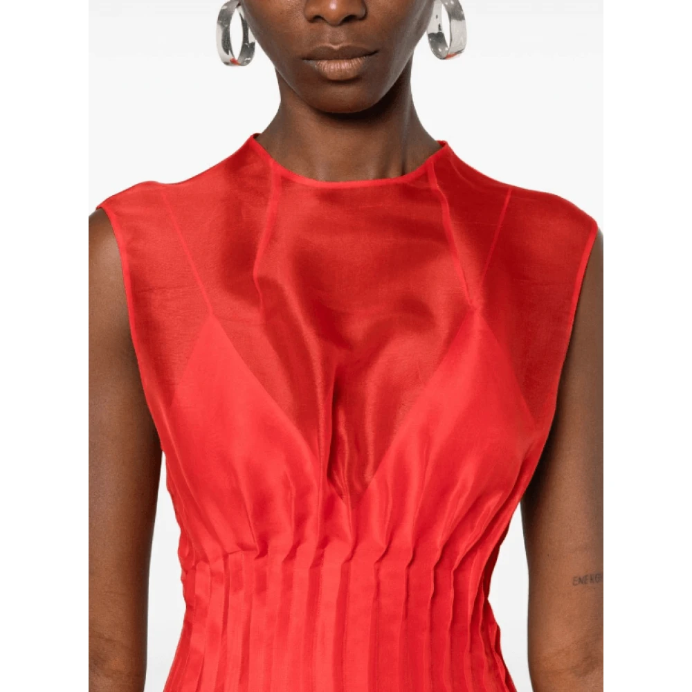 Khaite Rode zijden midi-jurk met plooien Red Dames